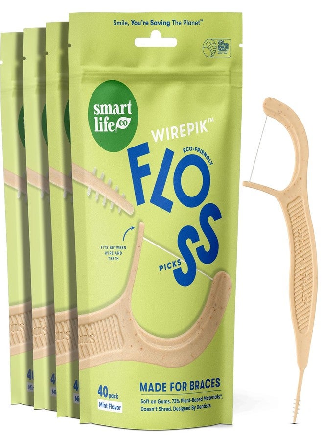 SmartLifeco Flossers for Braces - Eco-Friendly Orthodontic Floss Picks for Adults & Kids | Straw Wheat Blend | Superior Anti-Shred Thread | Ortho Interdental Toothpick End | WirePik - Mint - 160 Pack - Image 1
